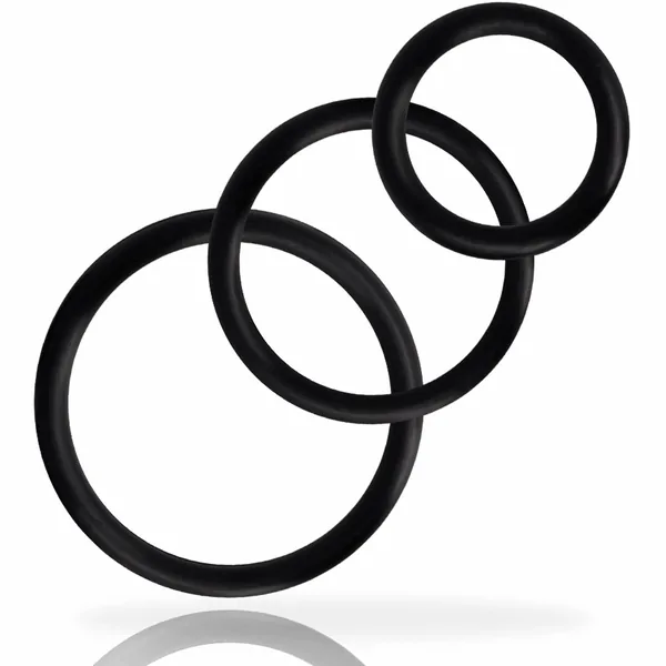 Addicted Toys penisringar, tre delar i svart silikon